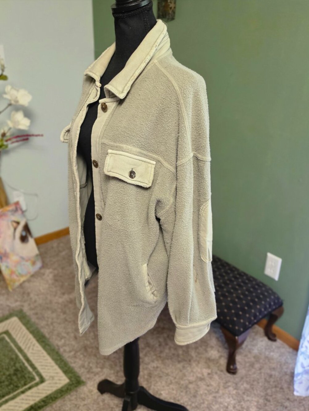 Free People Ruby Oversized Fleece Shacket Sage Green Size XS